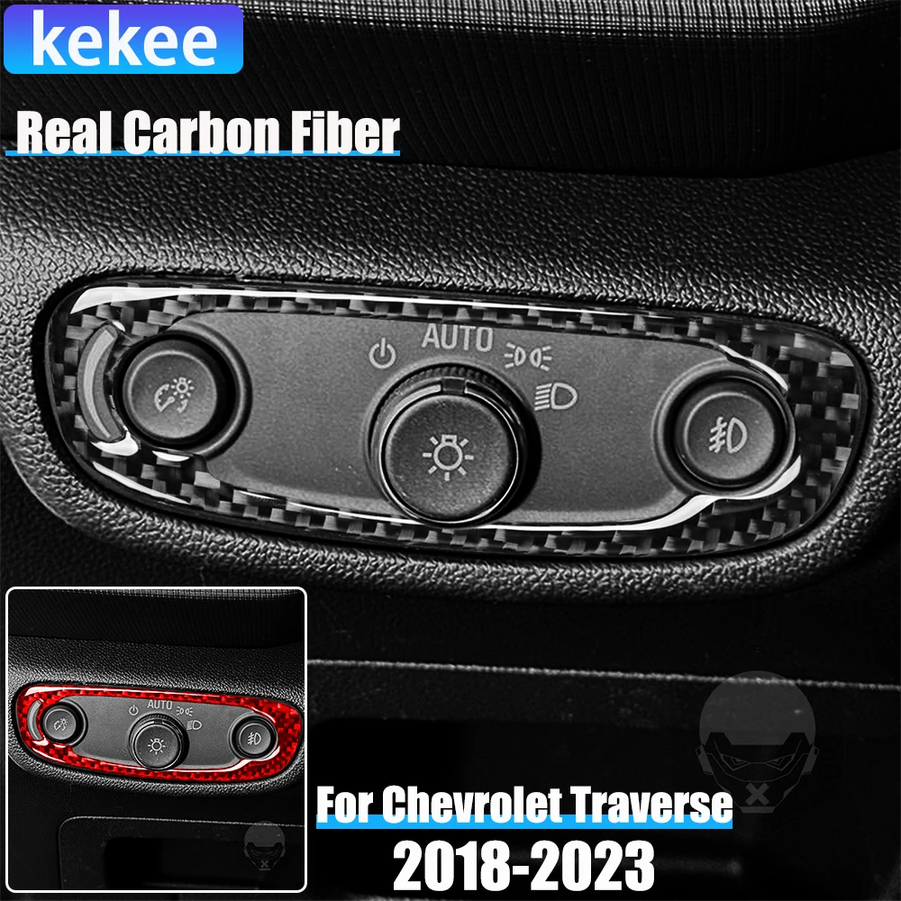 

Real Carbon Fiber Car Accessories Headlight Switch Cover Soft Sticker For Chevrolet Traverse RS LT 2018 2019 2020 2021 2022 2023