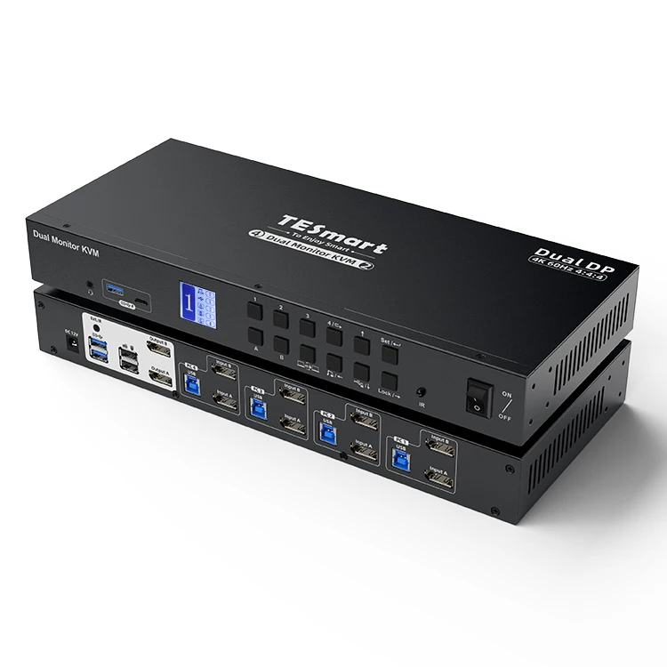 4 Port Dual  KVM Switch Kit DP 4K60Hz with USB 3.0 Docking Station EDID Microphone L/R KVM Switches