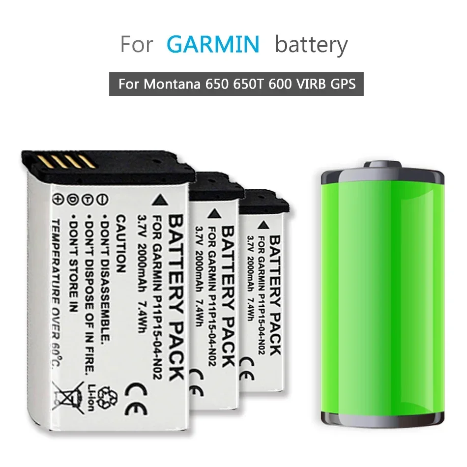 2000mAh Replacement Battery 361-00053-00 For GARMIN Montana 650 650T 600 VIRB GPS