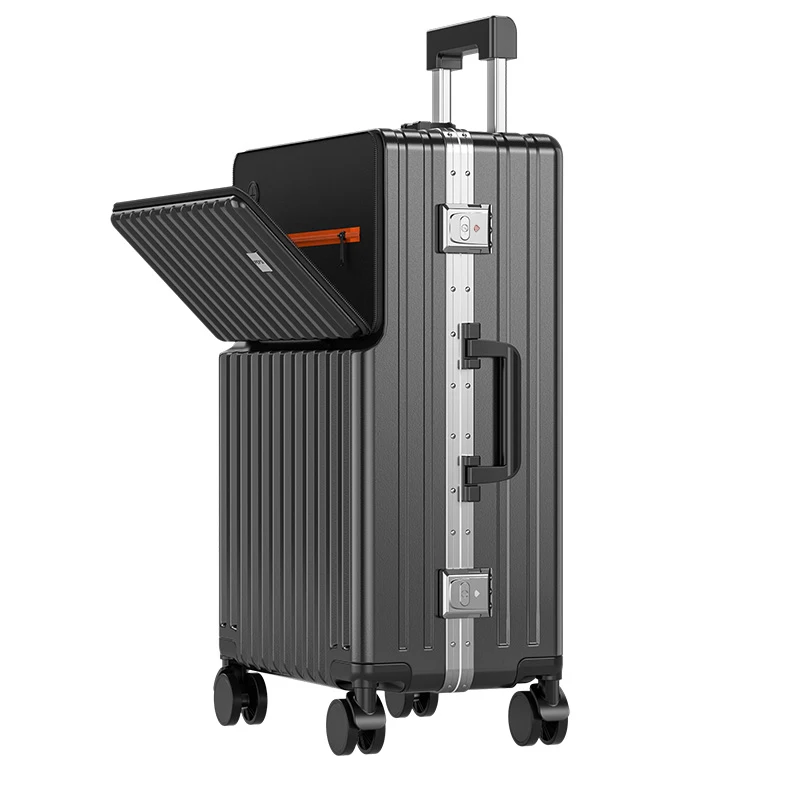 

Чемодан с передним открытием для женщин и мужчин, дорожный чемодан с алюминиевой рамой, 20-28 дюймов, ручная кладь, чемодан на колесиках с кодовым замком