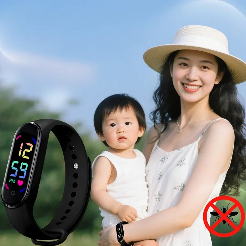 Neues Mückenabwehr-Armband mit LED-Zeitanzeige, tragbare Uhr, physikalisch, ultraschallbasiert, nicht chemisch, für Zuhause, Outdoor und Sport. – Detail 7