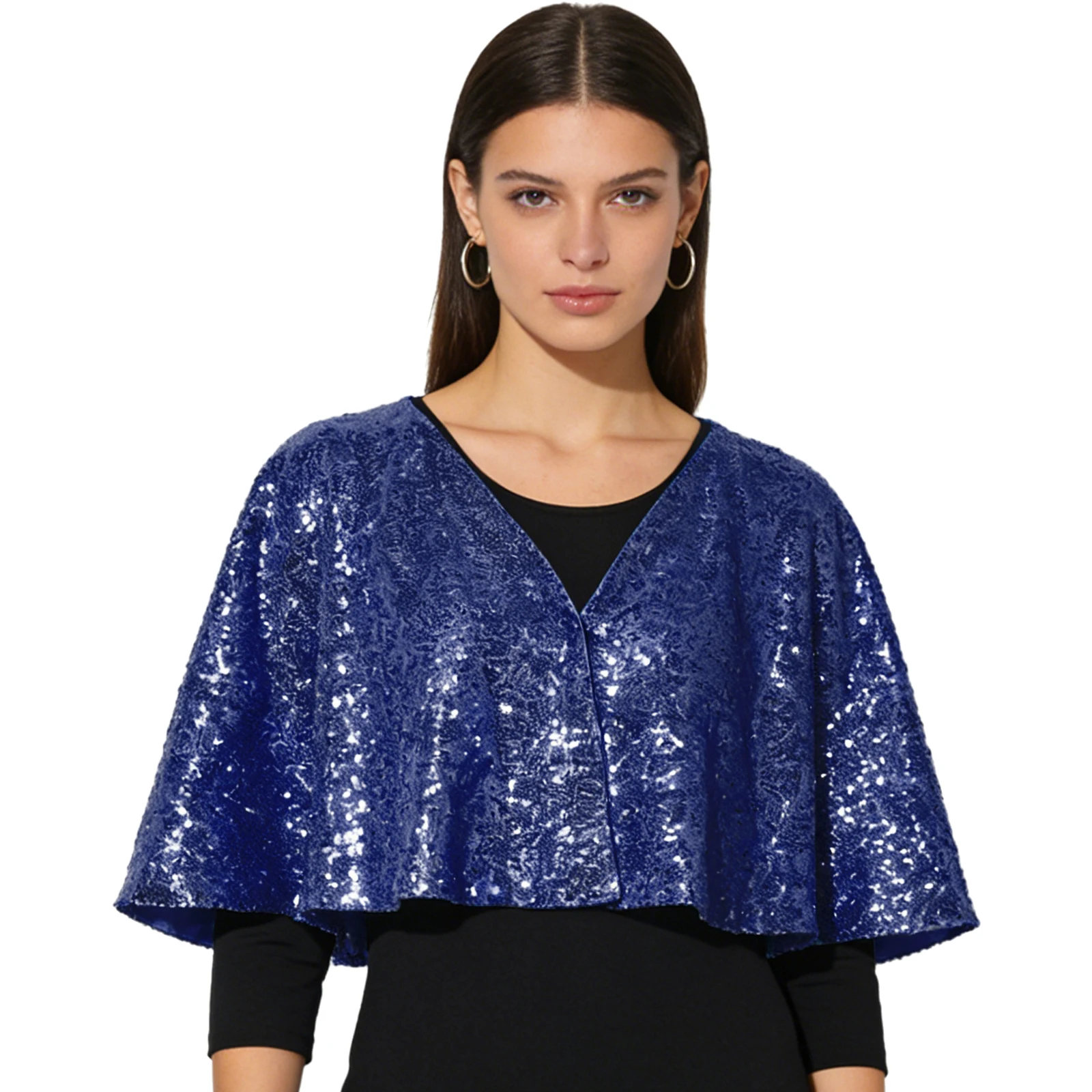 

Women V-neck Sequin Cape Shiny Sequin Glitter Formal Shrug Evening Dresses Cape Bolero for Evening Party