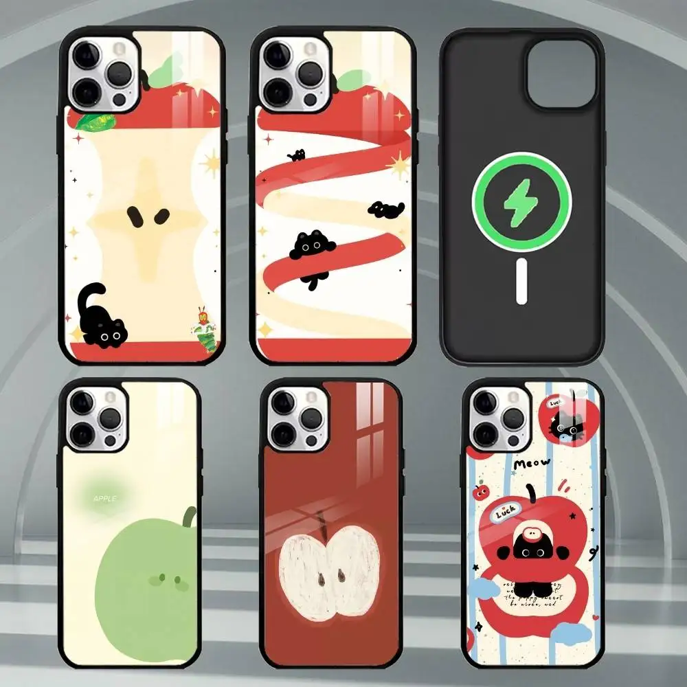 

Green A-apples red A-apples Phone Case For iPhone17,16,15,14,13,12,11 Plus,Pro Max Magnetic For Magsafe Wireless Charging