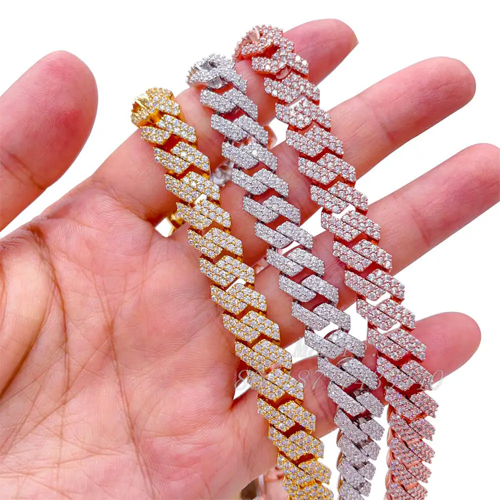 Luxury Pass Diamond Tester 10mm Width S925 Hip Hop Necklace Vvs Moissanite Diamond Cuban Link Iced Out Cuban Link.