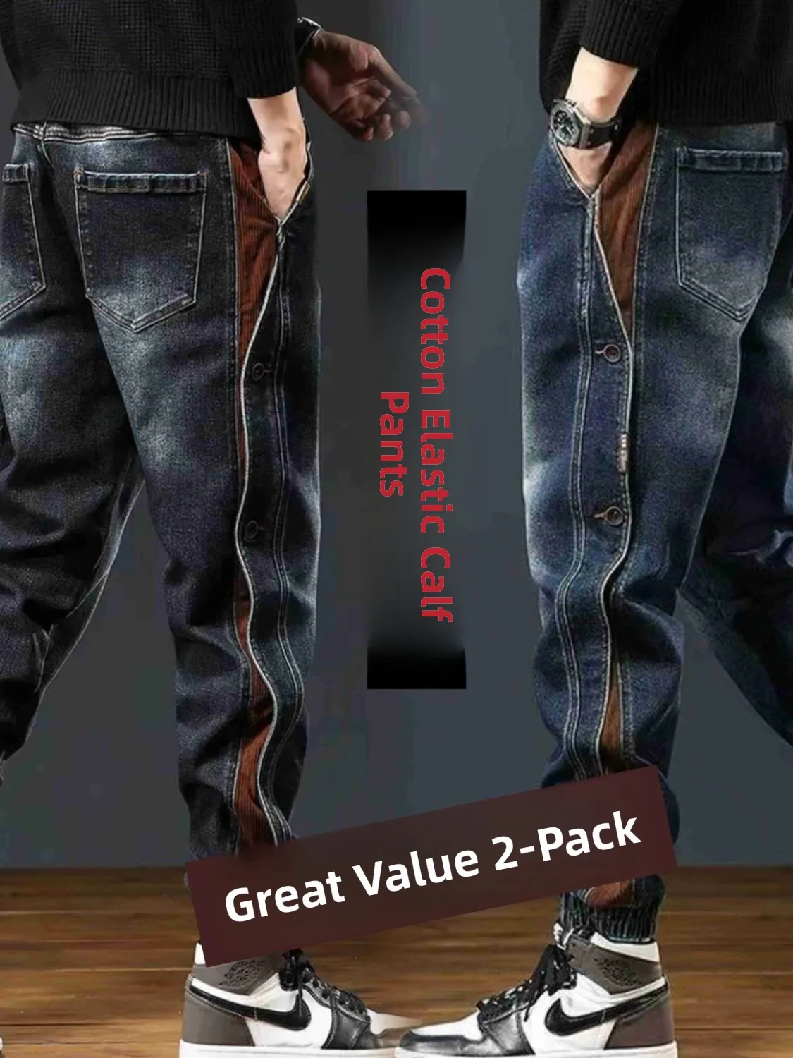 

Мужская повседневная рабочая одежда, джинсы, износостойкие лоскутные прямые брюки, свободный крой, дышащие длинные брюки большого размера для строительства...