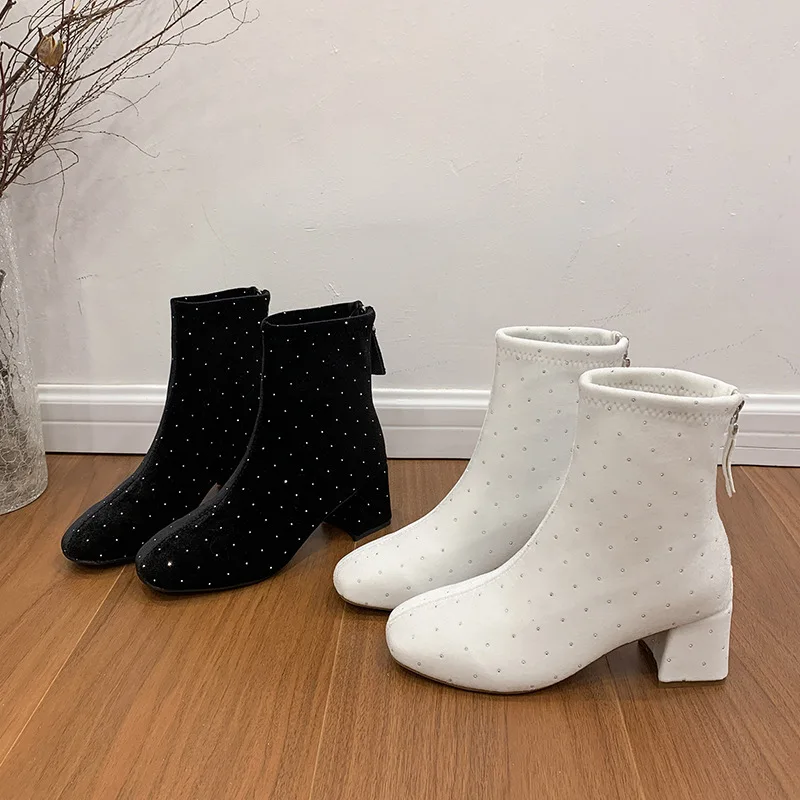 Large Size Winter High Tube Fashion Boots Women High Heel Square Toe Stack Boots