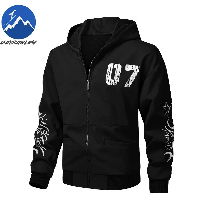 

Куртка с капюшоном в стиле хип-хоп Maxbarley, мужская уличная одежда, повседневное пальто на молнии с длинными рукавами и принтом, осень 2026, дышащая куртка для бега