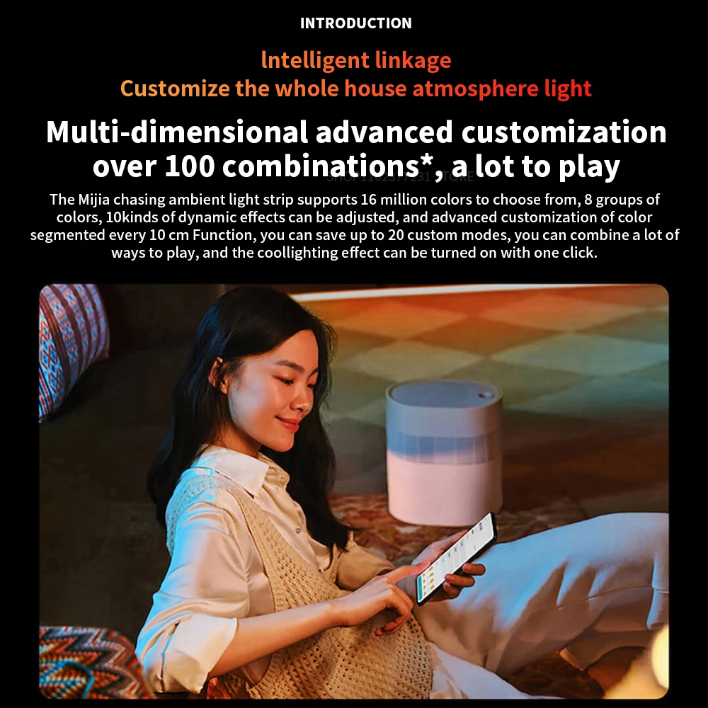 Xiaomi Mijia Smart LED Ambient Light Strip Bluetooth&Wifi Intelligent Linkage Full Score Atmosphere RGB Gaming Light Effect 2M