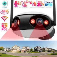 2K WiFi Security Camera Outdoor with Dual Lens 180° Ultra-Wide Angle View 4MP Color Night Vision Two-Way Talk PoE IP Camera