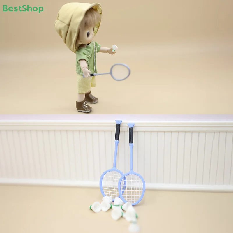 ♥ ♥ Juego de raqueta de bádminton en miniatura para casa de muñecas 1:12, Mini escena de simulación deportiva para juego de simulación