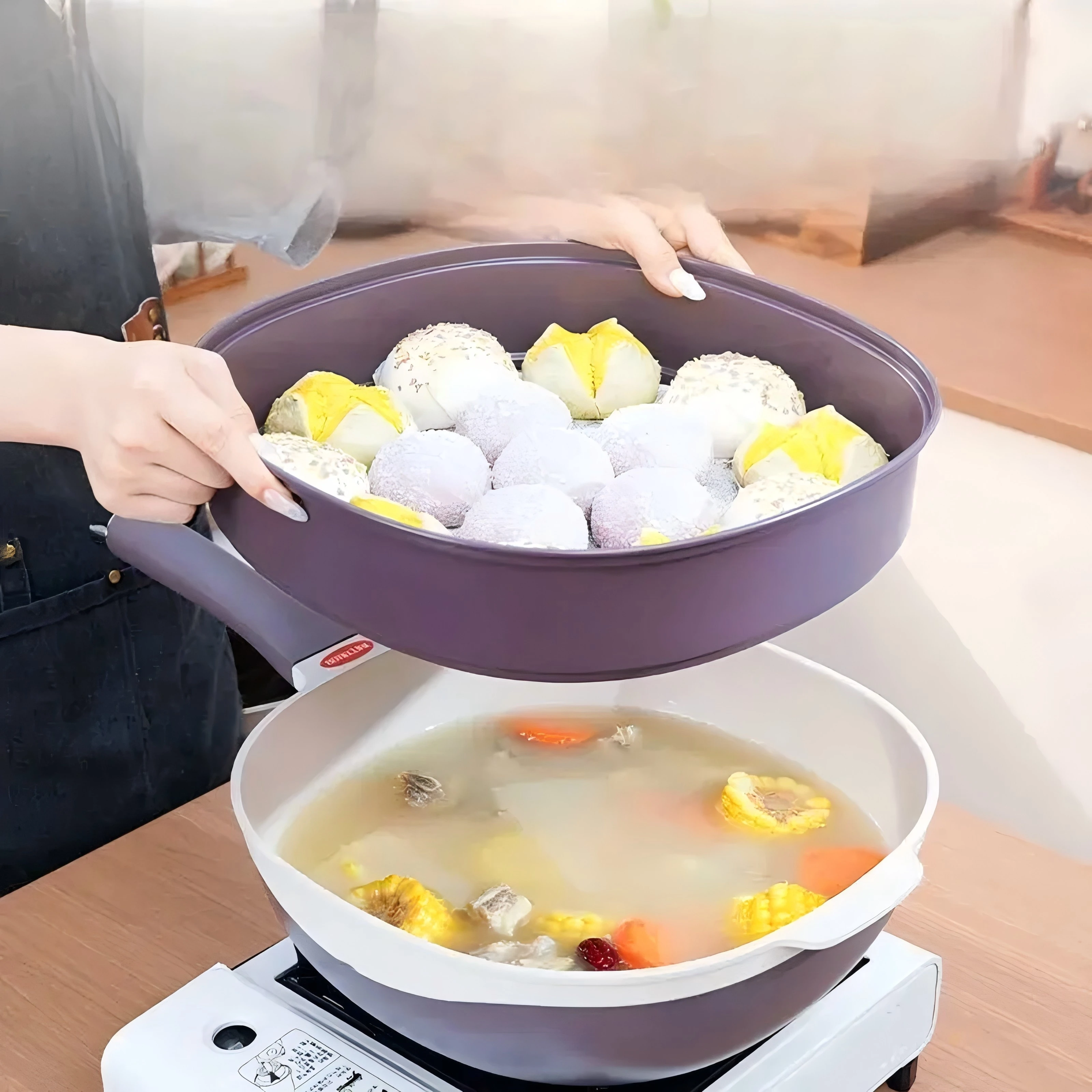 Household Universal Metal Cooking Pan with Wear-resistant Non-stick Properties Stainless Steel Bottom Gas & Induction Ready