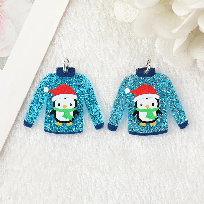 8pcs Christmas Charms Creative Acrylic Cute Multicolour Sweater Pendant Fashion Accessories For Diy Making