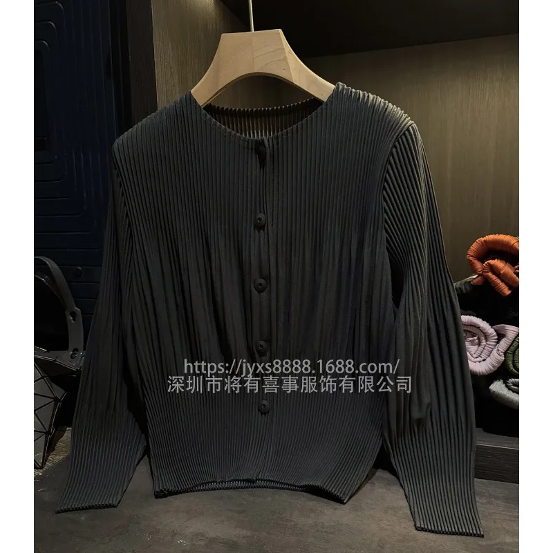 

Плиссированная куртка Miyake, осень 2022, новое однобортное пальто со складками и круглым вырезом, женский универсальный кардиган, приятный для путешествий