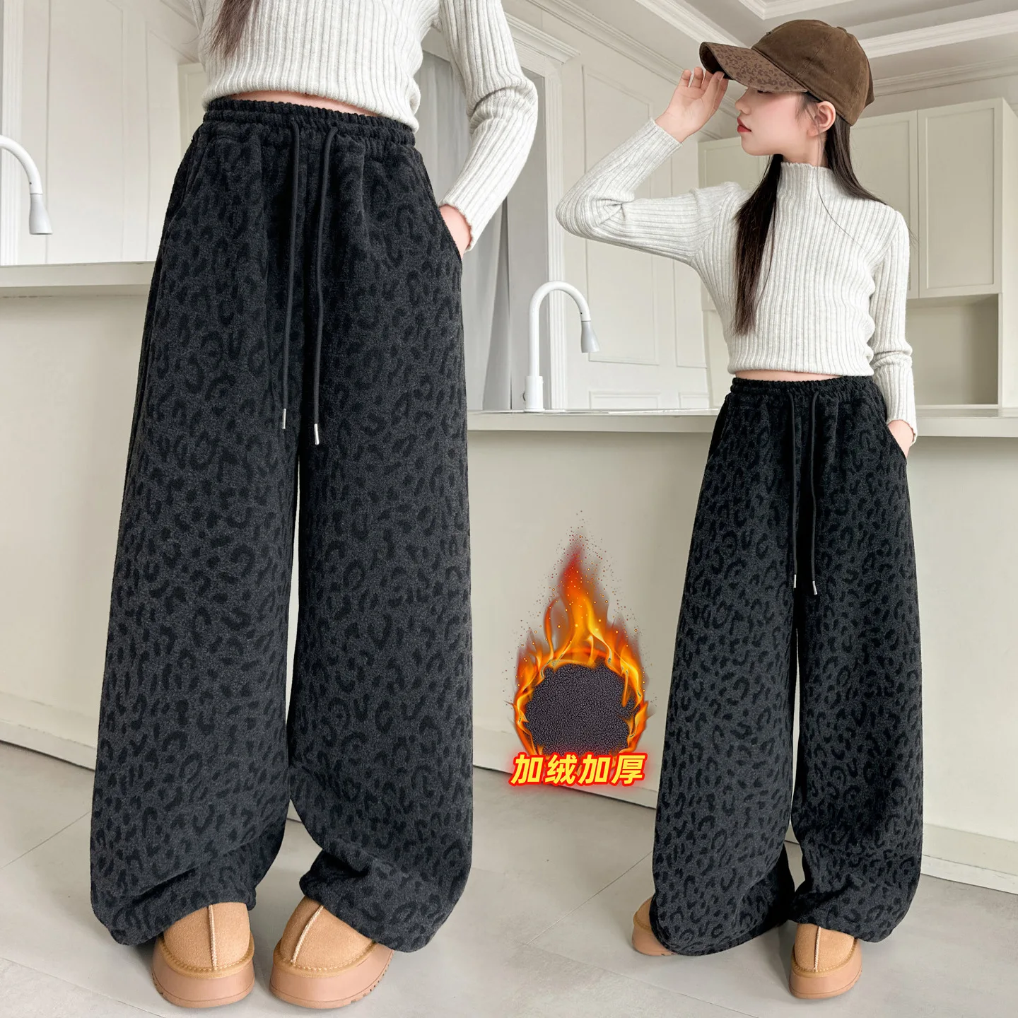 New Winter Children Warm Fleece Pants with Fart Curtain for Girls Soft Corduroy Long Trousers School Kids Thermal Sweatpants