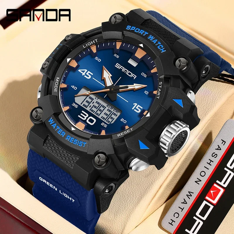 

SANDA модные мужские часы G стиль уличные военные спортивные многофункциональные водонепроницаемые светодиодные мужские электронные наручные часы будильник