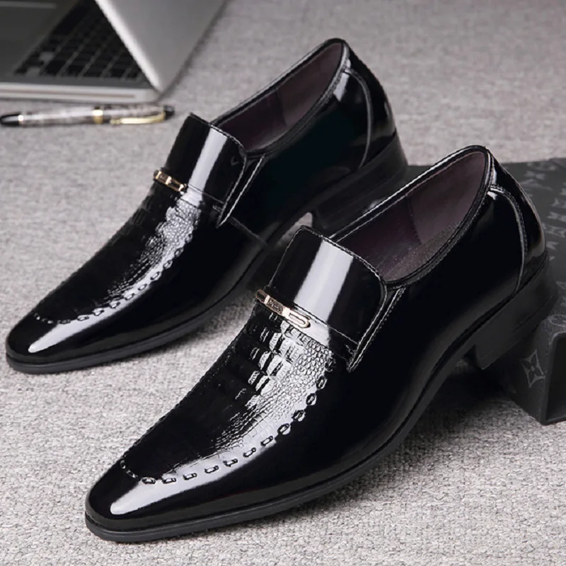 Patent Leather Business Men Shoes Formal Slip on Dress Shoes Men‘s Oxfords Footwear Alligator Pattern Leather Shoes for Man