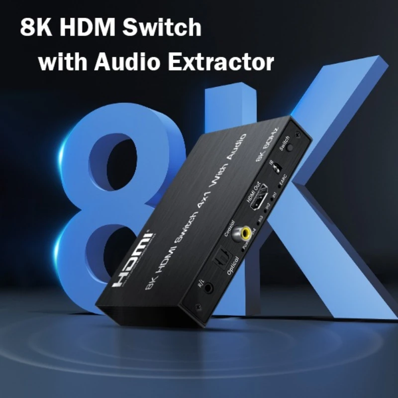 8K@60Hz 4X1 HDMI Switch with ARC Audio Extractor 4K@120Hz HDMI Switch 4 in 1 out with Optical Coaxial audio output for PC TV PS5