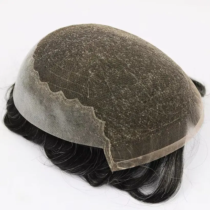 باروكات Q6 للرجال 6 بوصة 1B20 أسود رمادي غير مرئي دانتيل سويسري وشعر مستعار فائق البولي يوريثان للرجال 130% كثافة عالية 100% شعر صناعي بشري