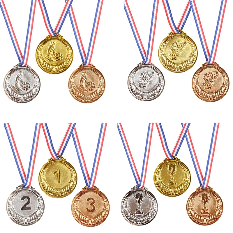 3 Medals, Gold, Silver, Bronze, Winners Medal With Ribbon 1St 2Nd 3Rd Children Metal Medal, Style Winners Medal