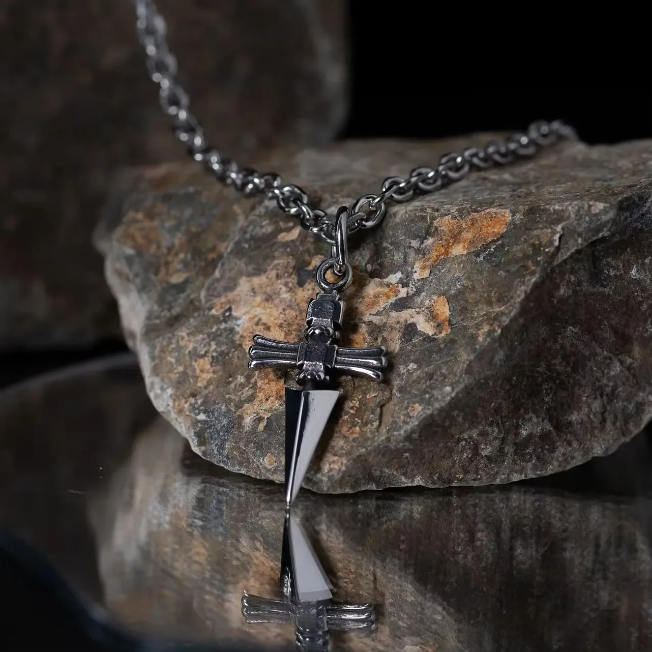 Stainless Steel Sword Cross Pendant Necklaces Twists or Link Chain Hip Hop Punk Choker Necklace for Women Men Jewelry Gifts view 2
