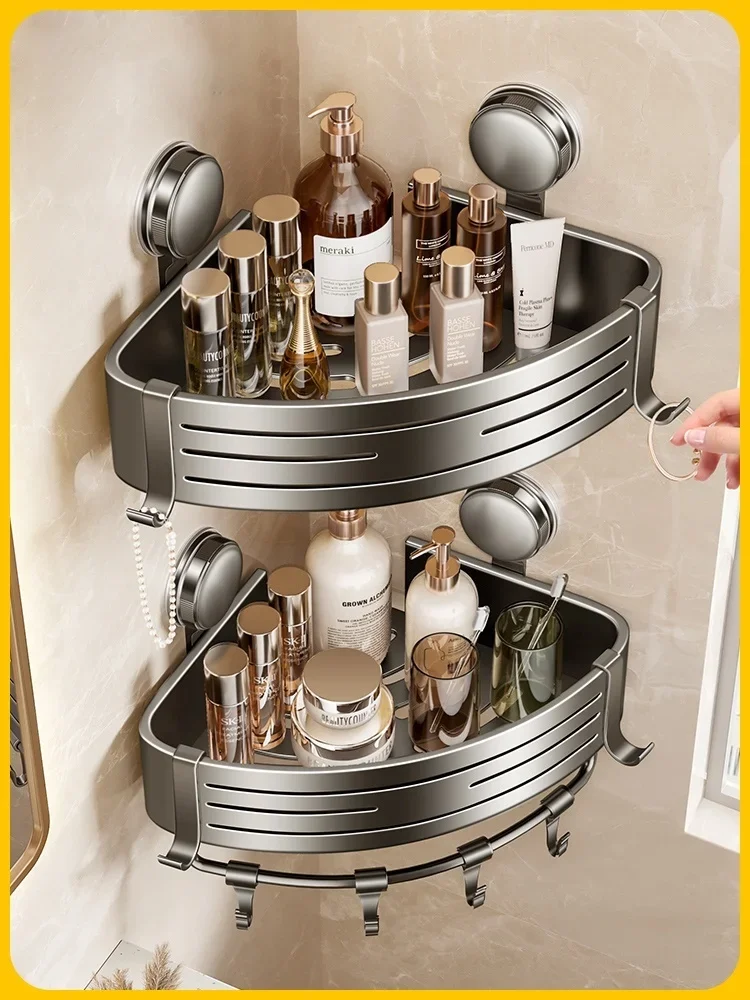 No-Drill Bathroom Suction Cup Shelf Bathroom Corner Perforation-free Triangle Shelf Toilet Corner Wall Hanging Storage