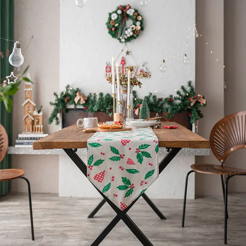 Christmas Pointed Double-Layer Printed Table Runner Holiday Banquet Party Table Decoration Cozy Dust-Proof Reusable Tablecloth