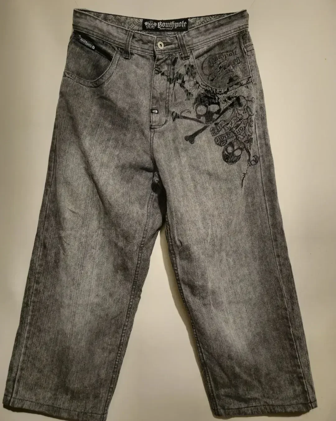 Jeans lavado com padrão de caveira para mulheres, Y2K Street e Hip Hop, calças de esfregar retas, calças largas, popular americano, hip hop, moda vintage