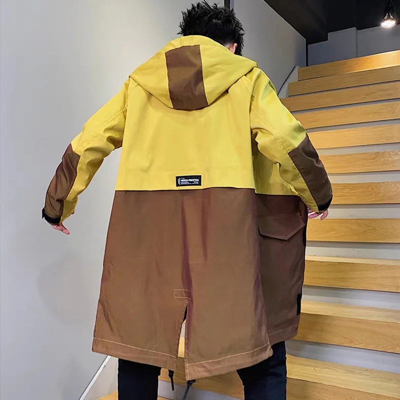 

Trench Coat Men Long 2023 Brand New Fashion Patchwork Big Size Men Windbreaker Outwear Clothes Hooded Jacket 6XL 7XL 8XL