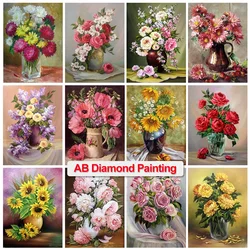 QIZITENG 5D AB Diamond Painting Flower Full Round Diamond Mosaic DIY Sunflower Poppy Diamond Embroidery Kit Home Decor Gift