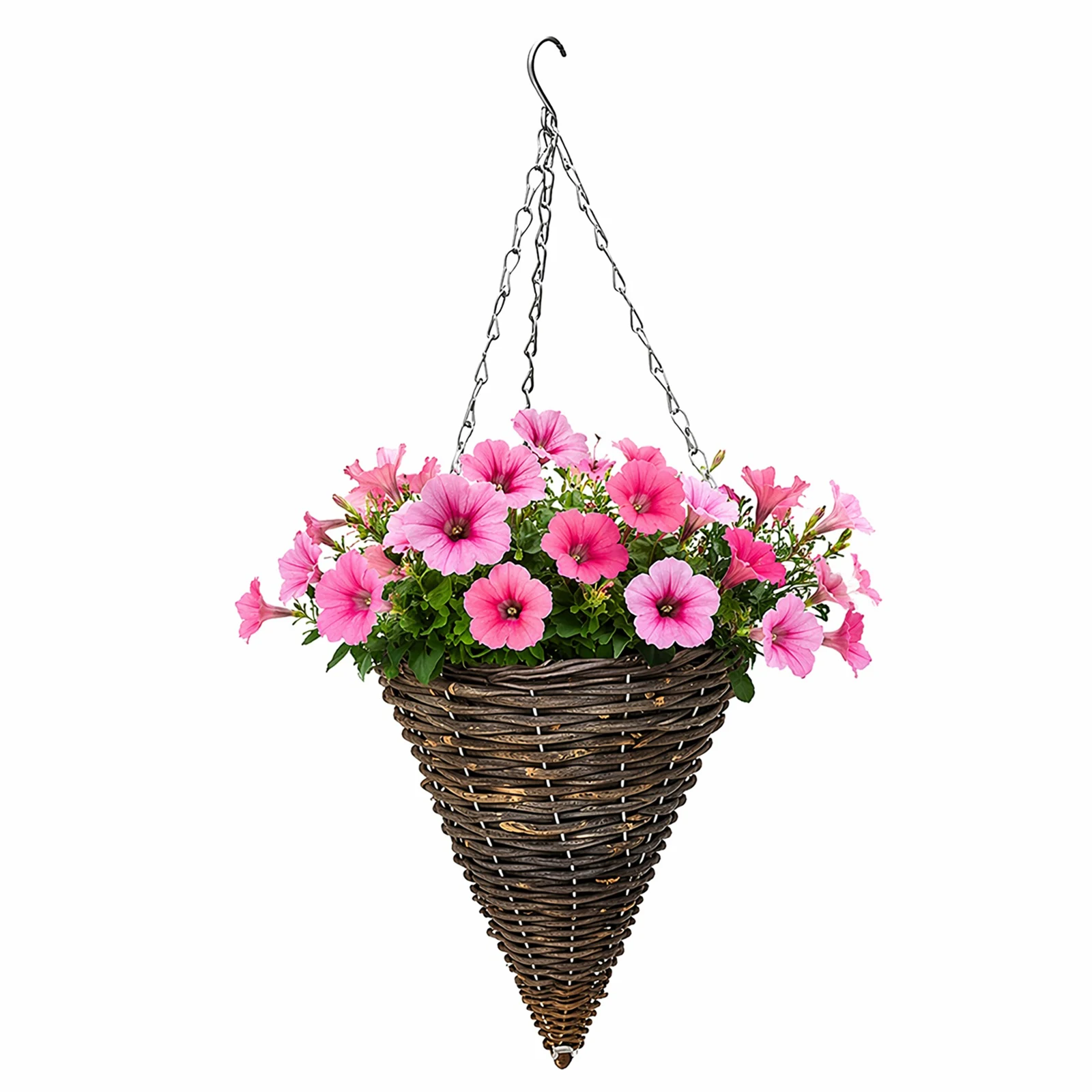 2Pcs Cone Shaped Hanging Basket with Hook and Liner Outdoor Hanging Planter Rustic Cone Hanging Flower Basket for Indoor Outdoor