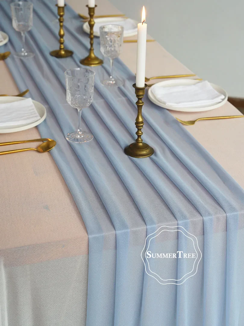 Sheer Table Runner Dust Blue Elegant Wedding Rustic Mariage Romantic for Charming Weddings and Enchanting Parties Decoration