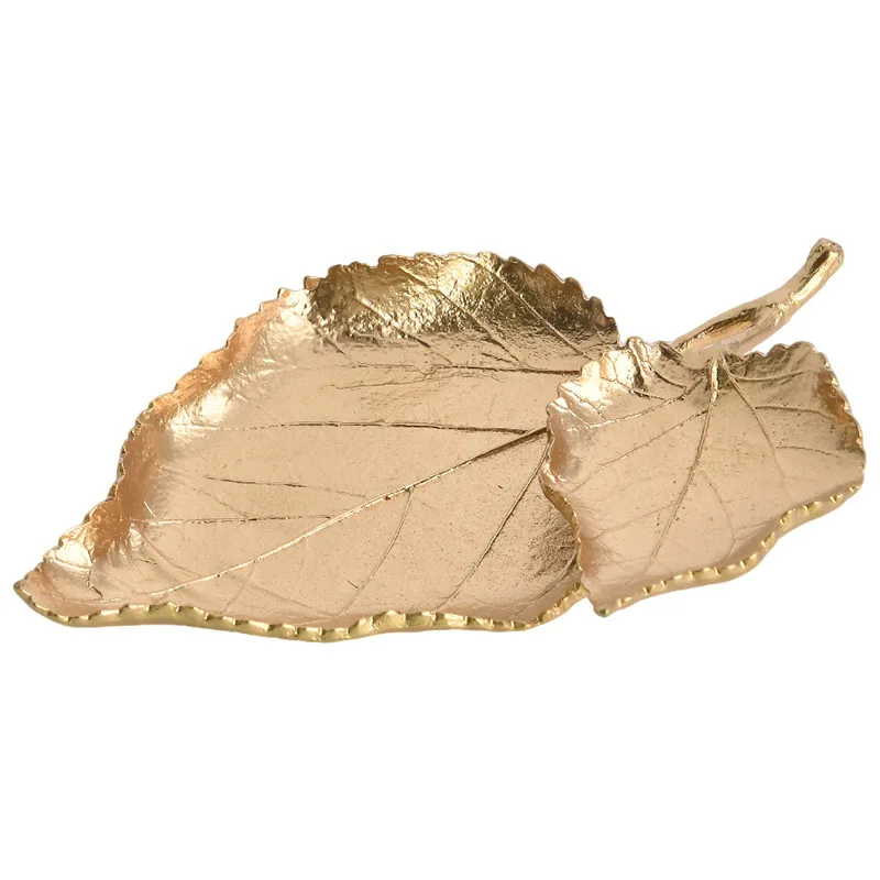

Nordic desktop metal pendulum plate light luxury gold ring tray leaf jewelry plate metal ornament