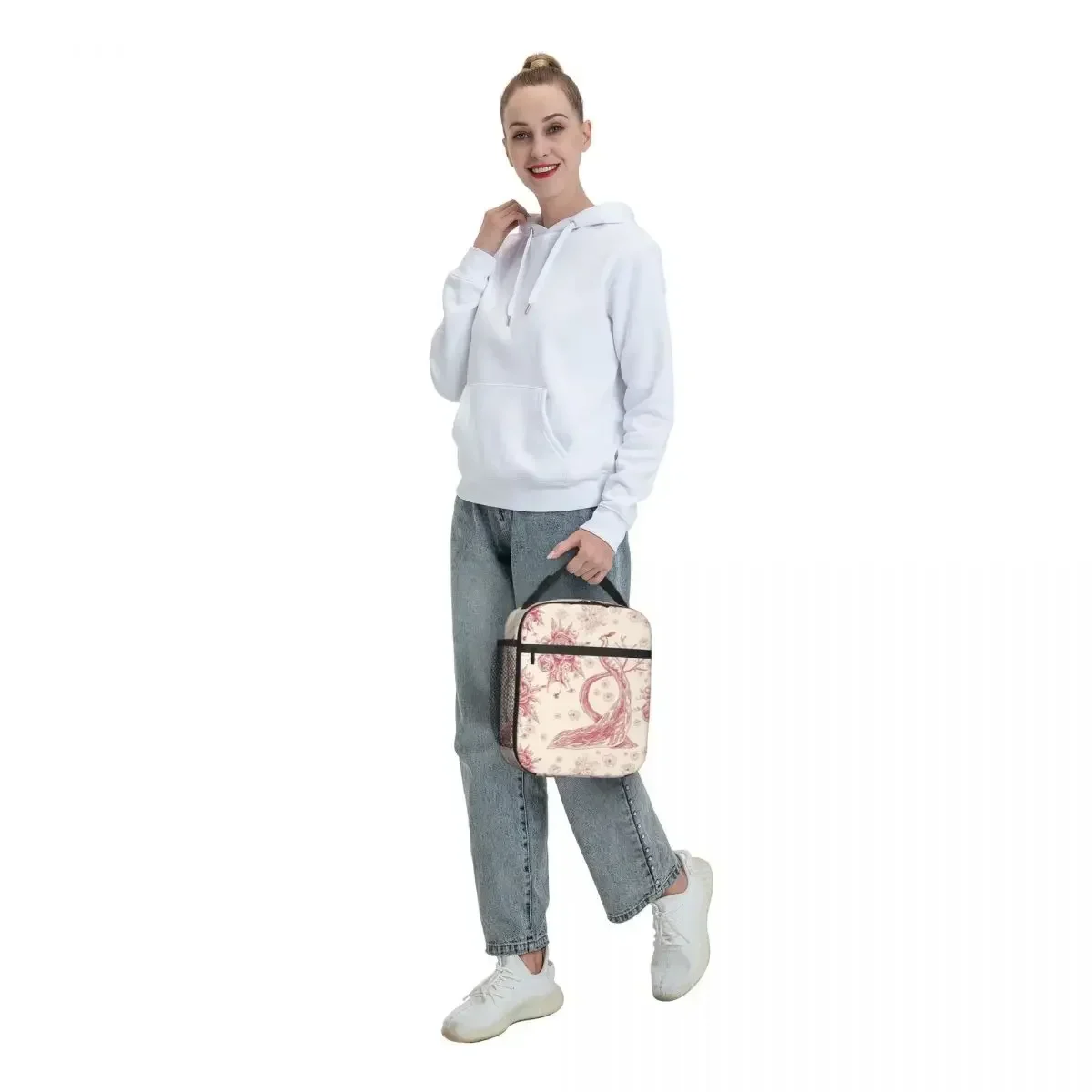 Toile De Jouy borsa da pranzo isolata rosa per donna Resuable French Motif Flora Cooler Thermal Bento Box Office Work School