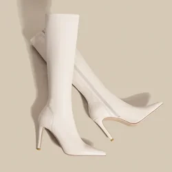 Women Knee High Chelsea Boots Sexy High Heels Shoes Winter Fashion New Elegant Pointed Toe Goth High Booties Party Mujer Pumps