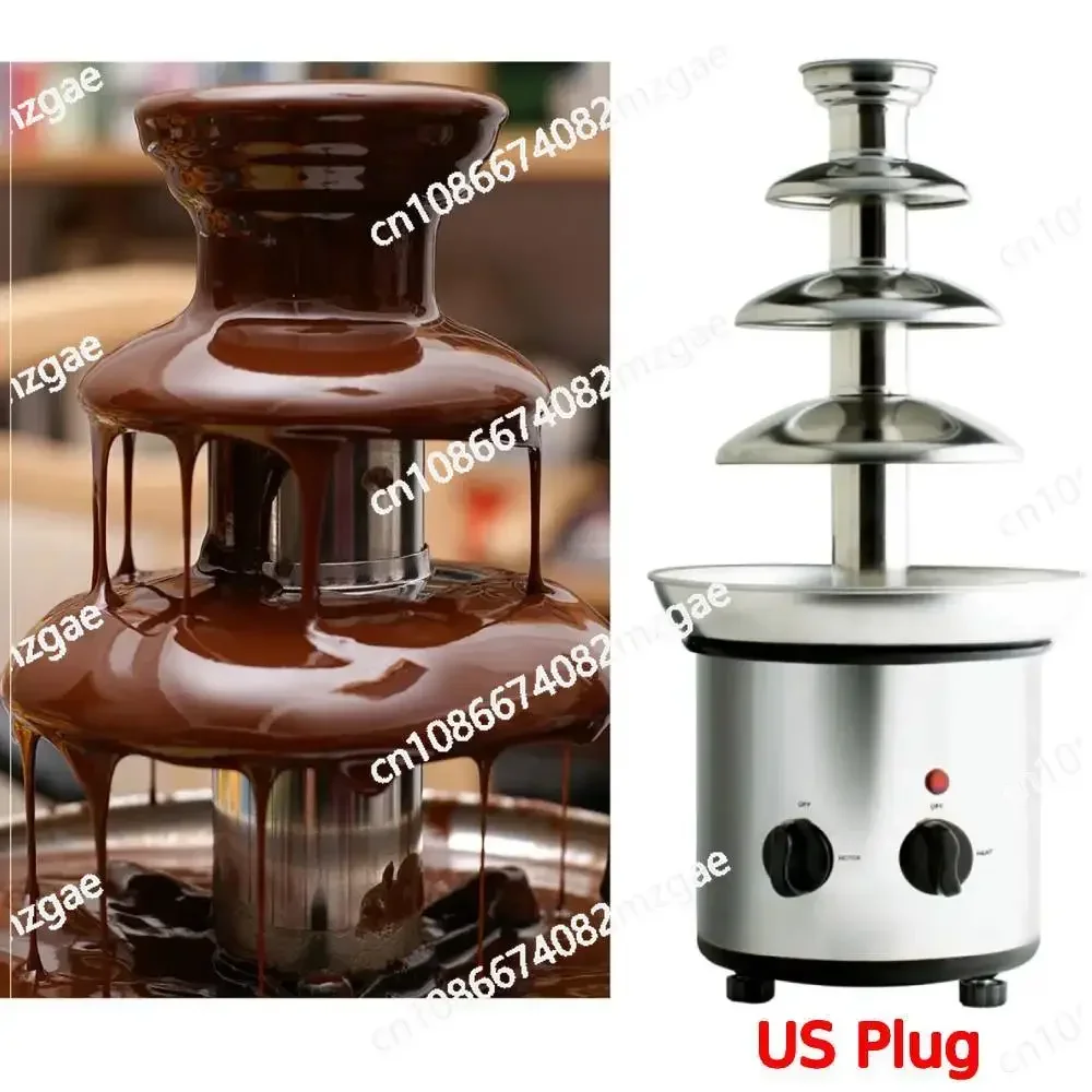 Stainless Steel Chocolate Fountain 4-Layer Melter with Heating Fondue Machine and Waterfall Dispenser for Party Events