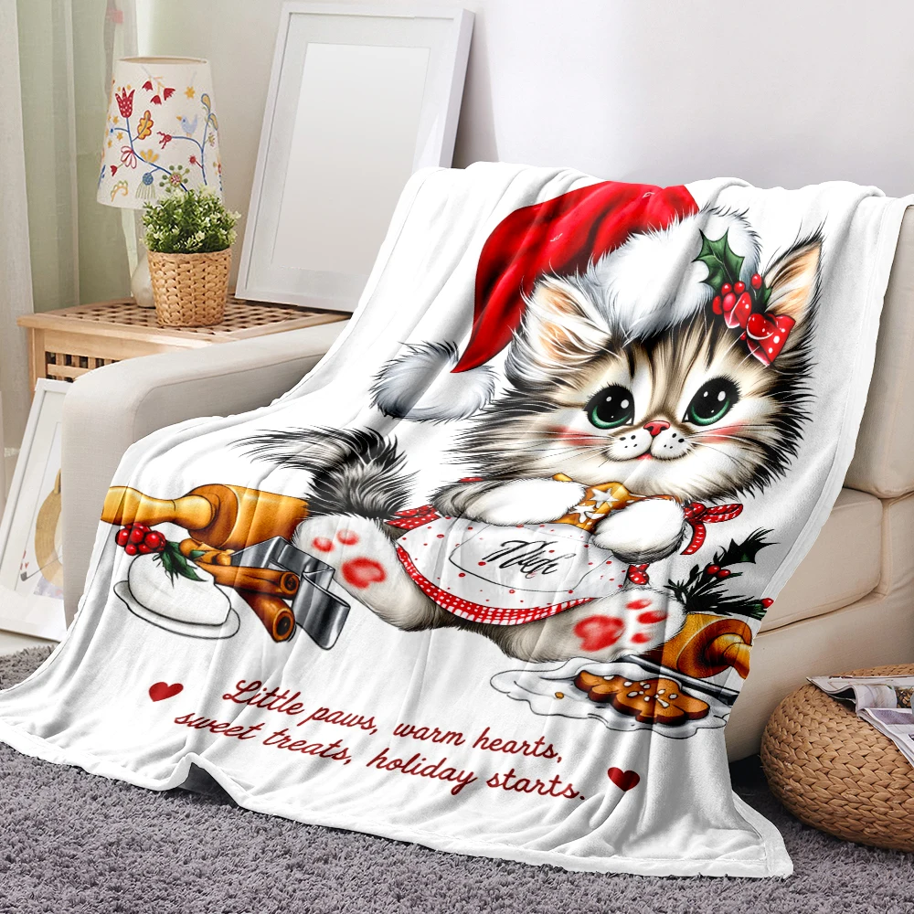 1PC Christmas Kitten Bake Print Blanket-made of soft fluffy flannel, perfect for a sofa, bed or lounge chair. Ideal for Christma
