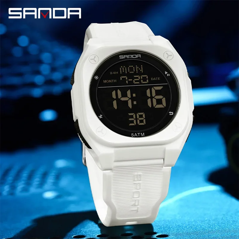 

SANDA светодиодные цифровые мужские часы, многофункциональный будильник, светящиеся водонепроницаемые силиконовые наручные часы, повседневные студенческие электронные часы
