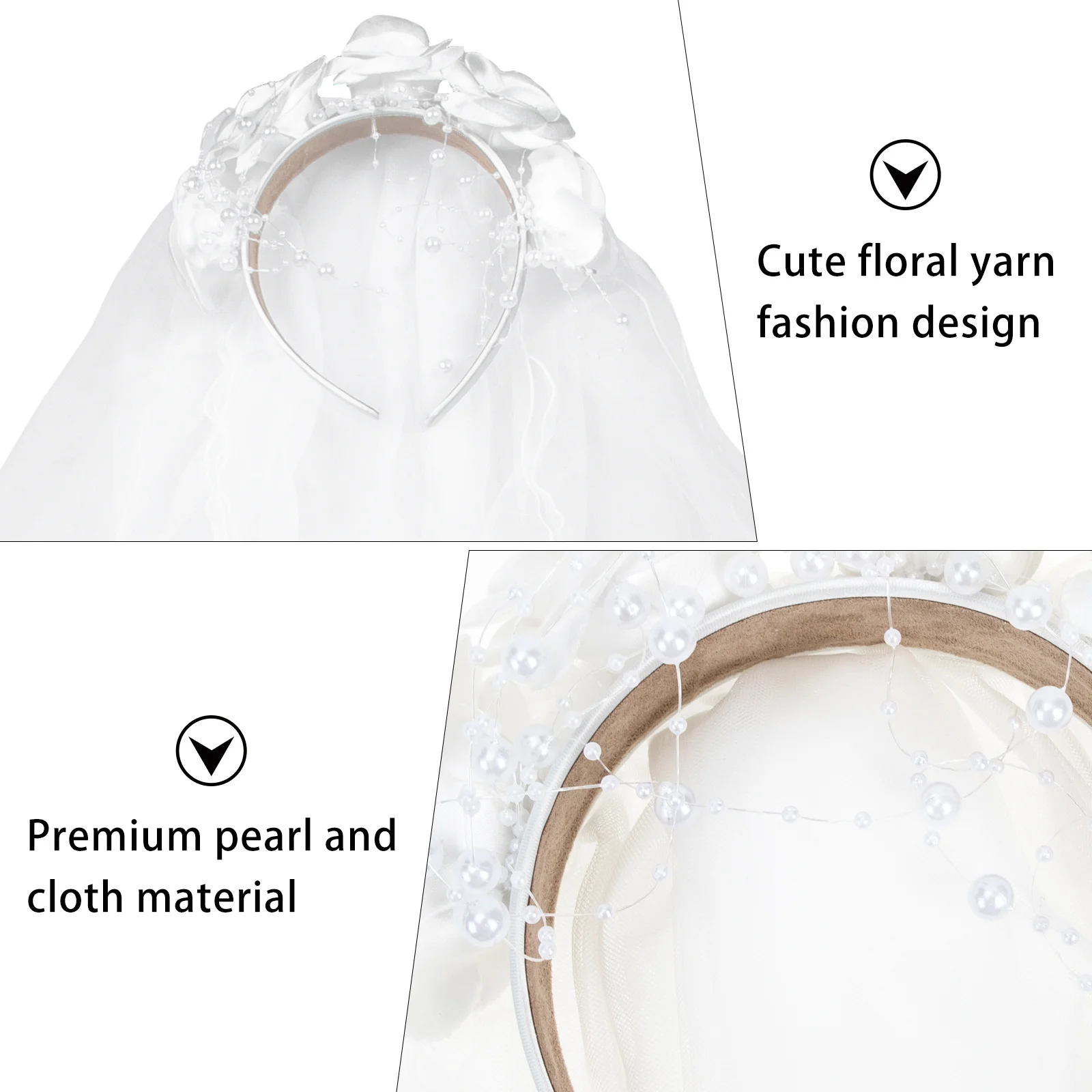 

1Pcs Girls White Wedding Veil Floral Crown Lace Veil Kids Hair Accessories Photo Prop Party Communion Photo Prop