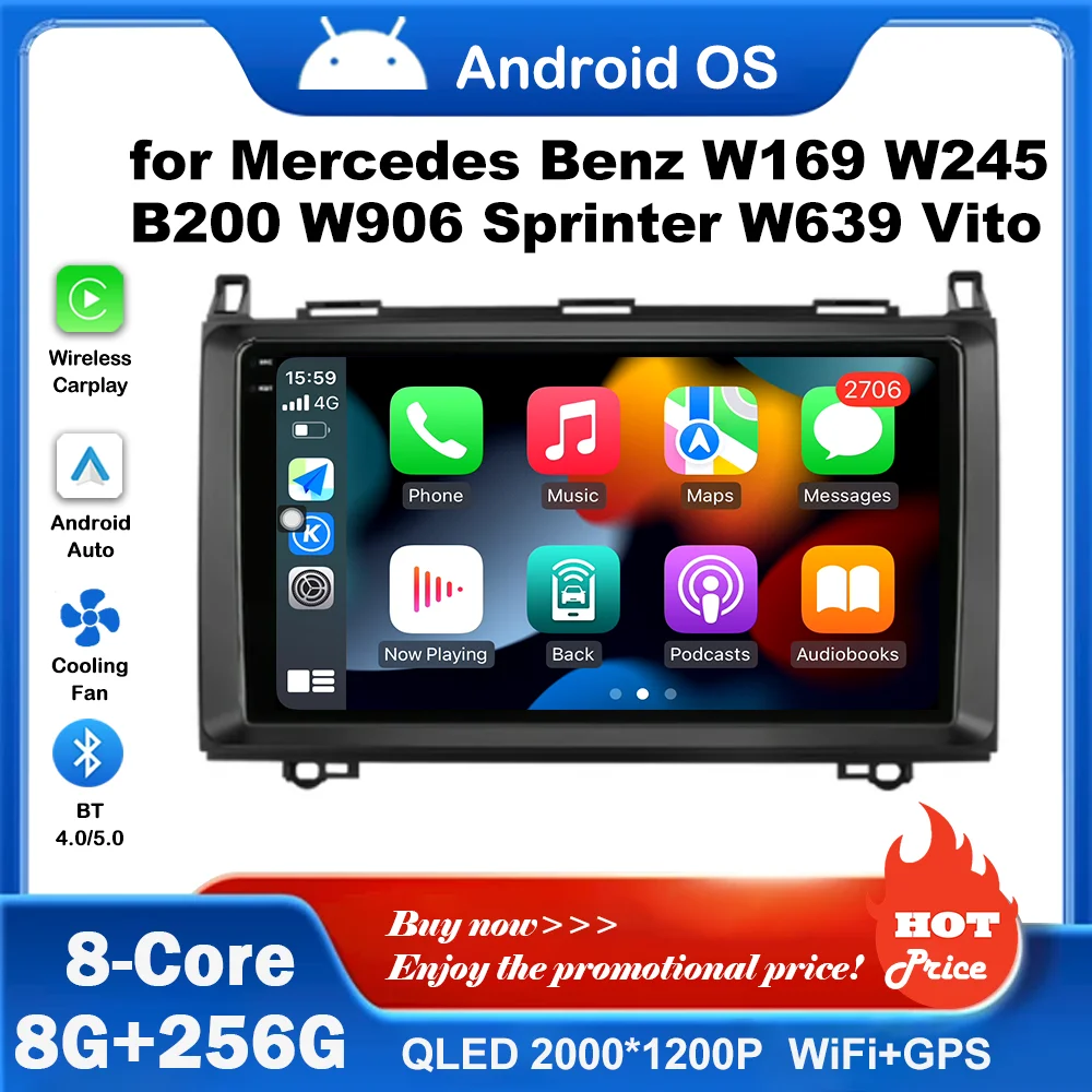 

Android Auto for Mercedes Benz W169 W245 B200 W906 Sprinter W639 Vito Car Radio Multimedia Player Split Screen GPS Navi Carplay
