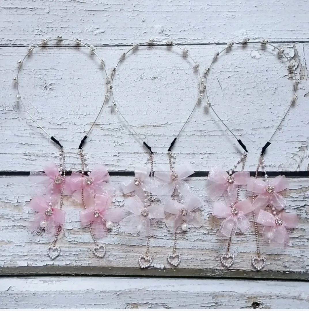 Handmade Japanese Sweet Bud Snow Yarn Bow Rhinestone Pendant Fringed Flower Headband Headband Headgear Hair Accessories