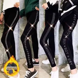 Women Clothing Sexy Pants Woman Fitness New Autumn Winter High Waist Stretch Thicken Velvet Leggings Blingbling Hot Drilling