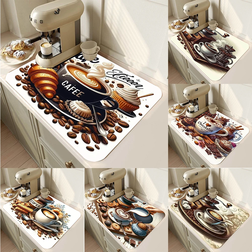 Coffee Cup Drying Mat Non-slip Absorbent Mat Diatoms Tableware Kitchen Counter Drain Mat Coffee Bar Drain Mat