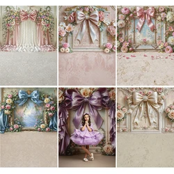 Classic Bow Floral Wall Backdrops Kids Adult Photography With Floor Child Baby Photocall Spring Garden Bloom Wall Backgrounds