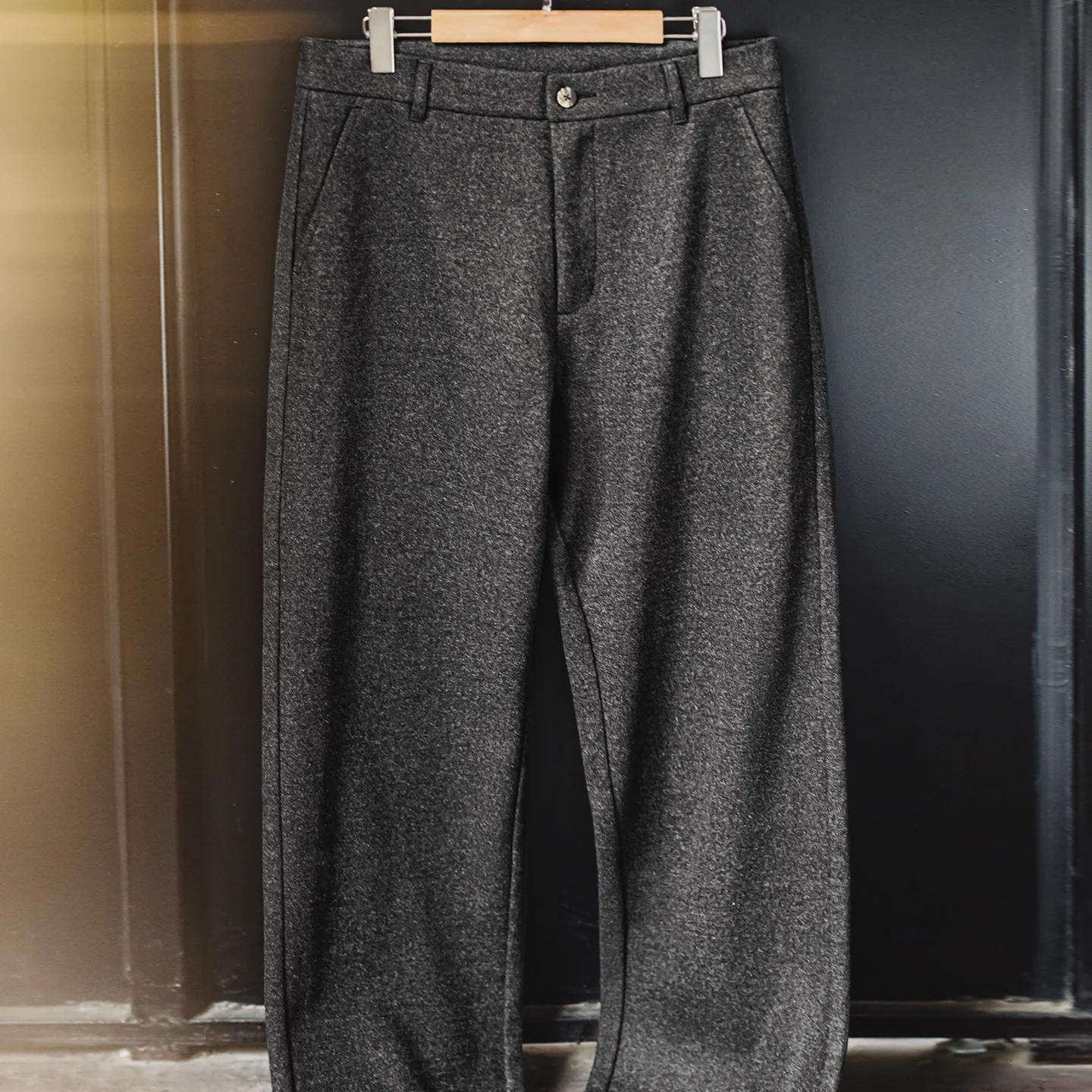 Maden Men's Warm Grey Thickened Woolen Dress Pants Straight-Leg Casual Long Pants Commuter Office Trousers for Autumn Winter