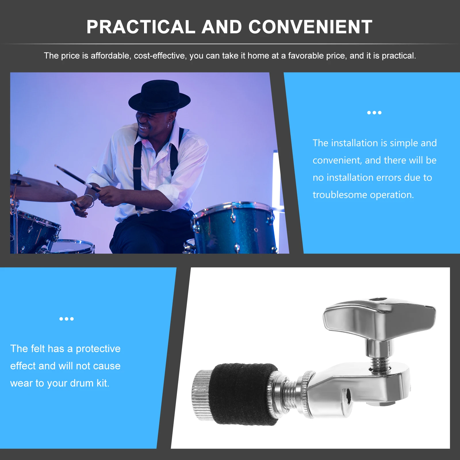 

Sturdy Metal Hat Clutch Drum Accessory Adjustable Cymbal Holder Hat Stand Drum Component