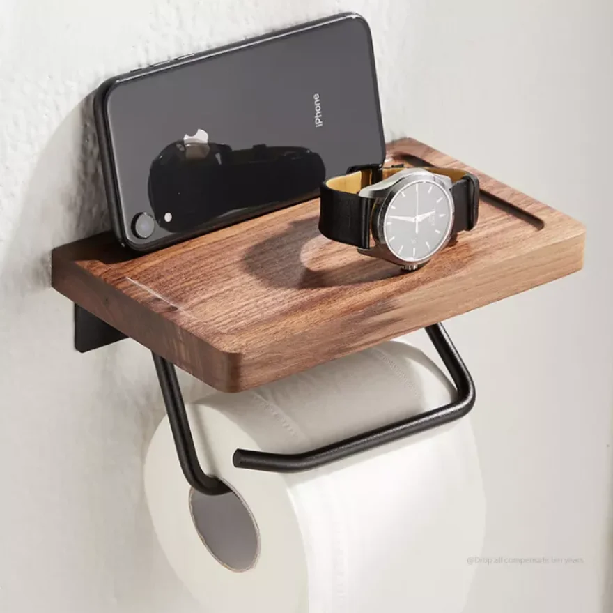 Paper towel rack Black walnut toilet roll rack Creative solid wood paper towel hook bathroom rack