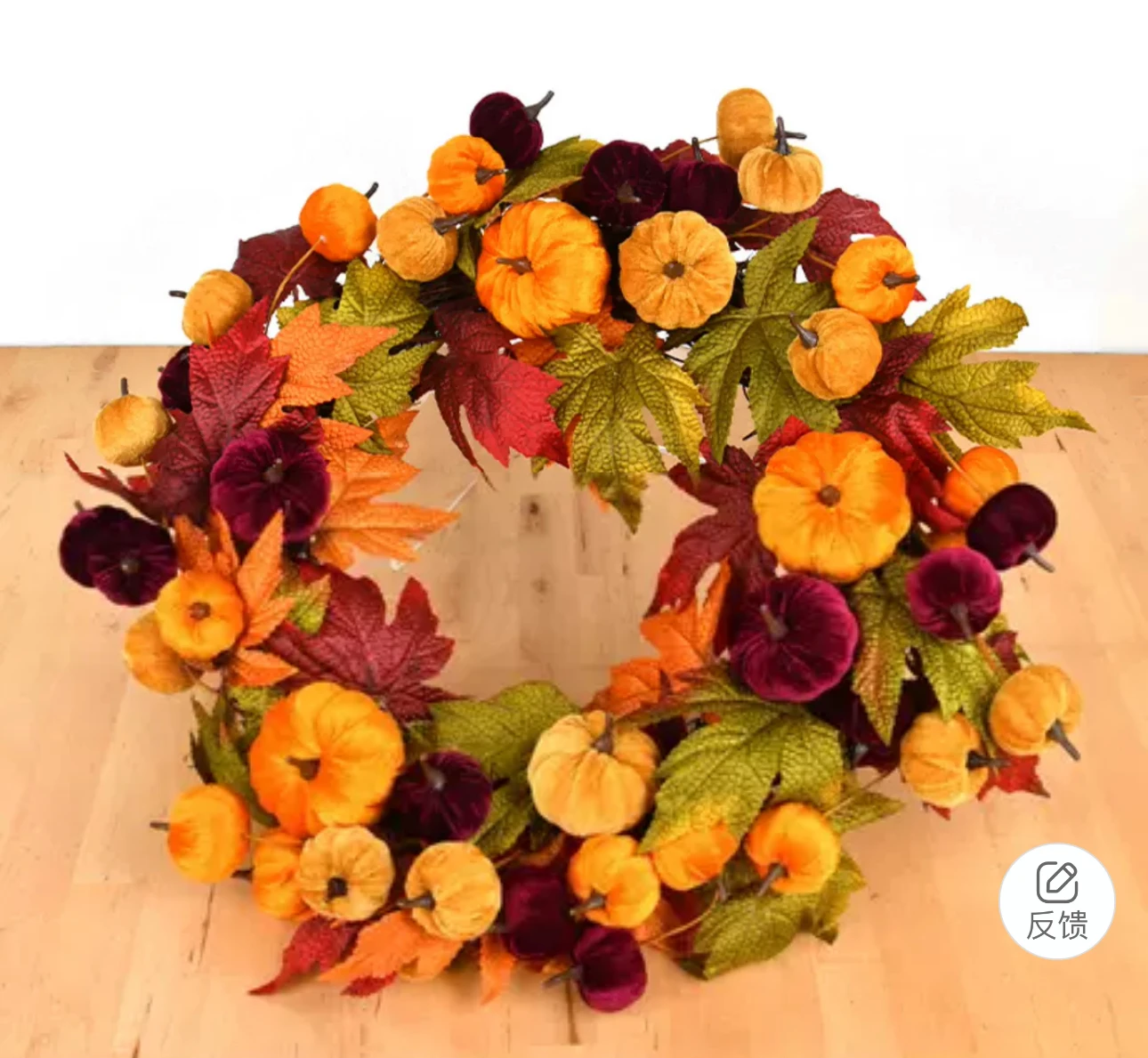 Halloween theme pumpkin wreath Thanksgiving decorative wreath Autumn Harvest Festival pumpkin maple leaf wall hanging ring