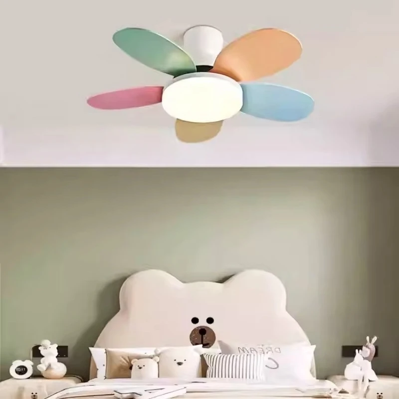 Room Ceiling Fan Light Modern Simple Home Multi Functional LED Decorative Light Fixture 2025 New Color Dopamine Children's