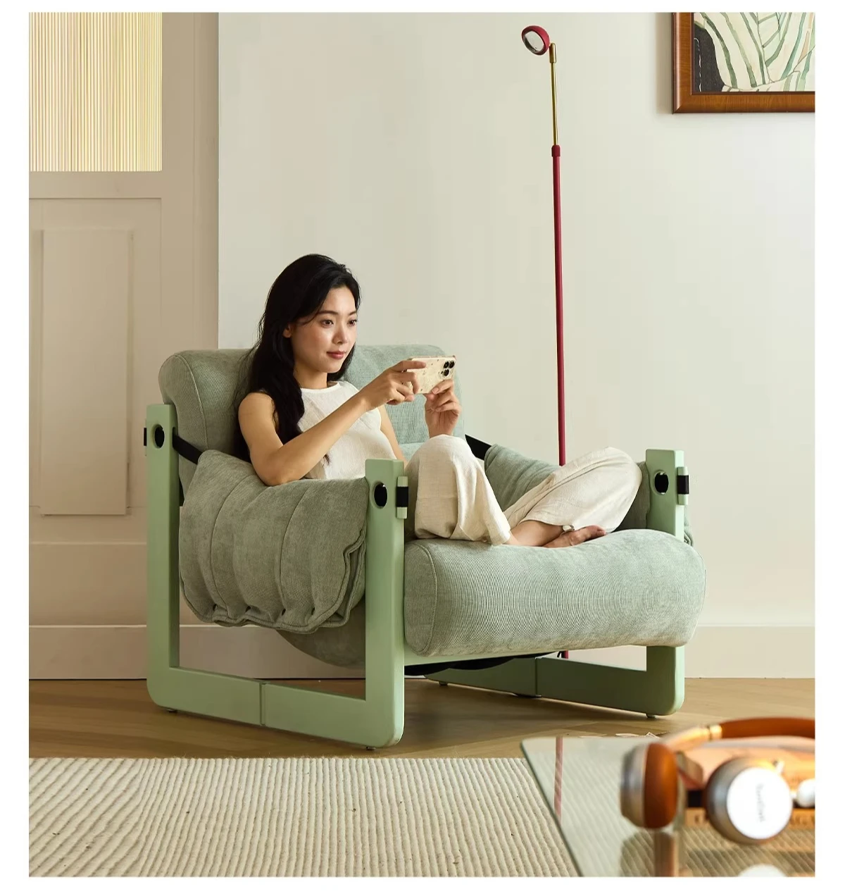 

Jersey chair dopamine wind single sofa chair solid wood home living room medieval lazy leisure chair first fabric