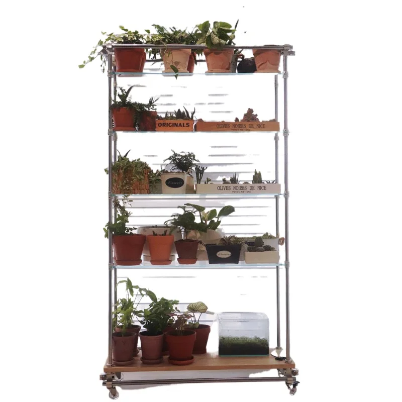 Movable flower stand Balcony shelf Multi-layer glass optical axis shelf Living room floor-to-ceiling display stand